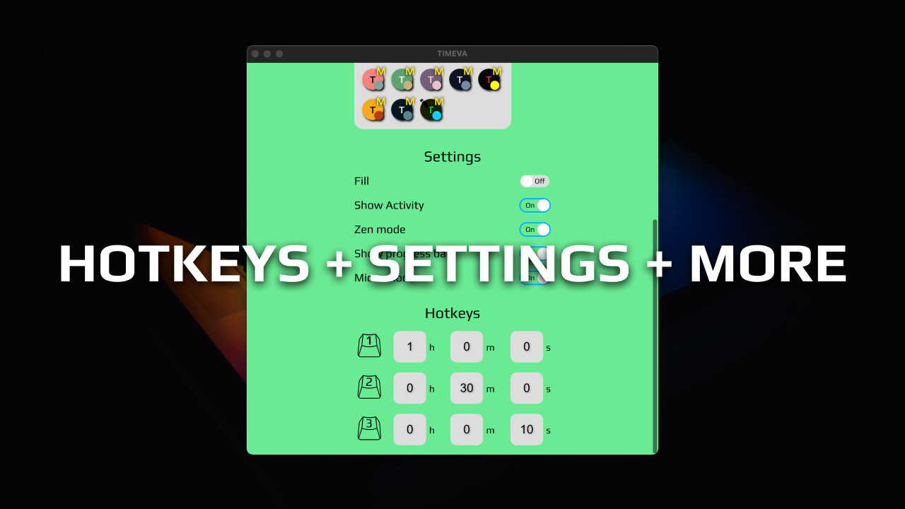 Timeva timer app has hotkeys settings and more